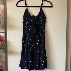 PURPLE SNOW-Navy blue Dress with Bird Print-Medium